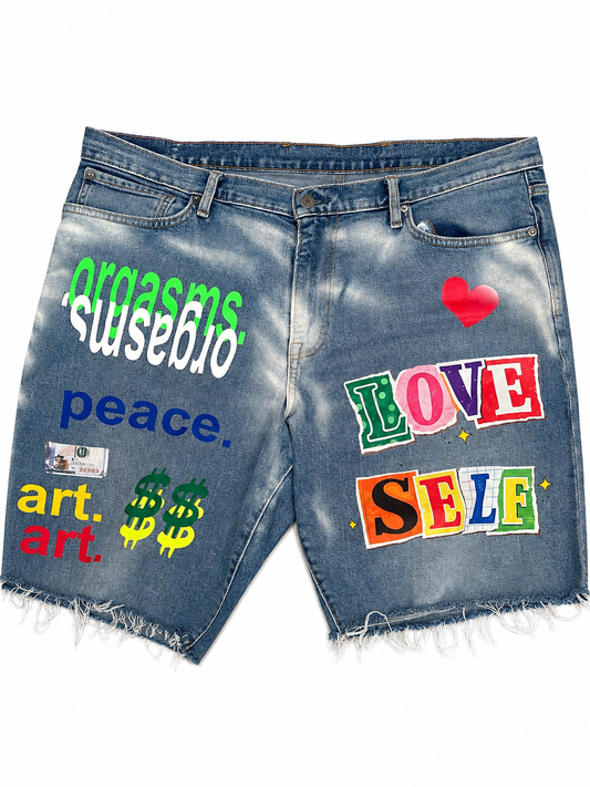 Love Yourself — 1 of 1 Custom Denim Shorts